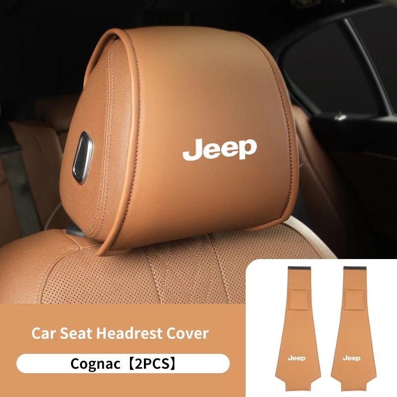 2Pcs Leather Car Seat Headrest Protective Covers Automotive Interior Accessories for Jeep Wrangler Grand Cherokee Compass