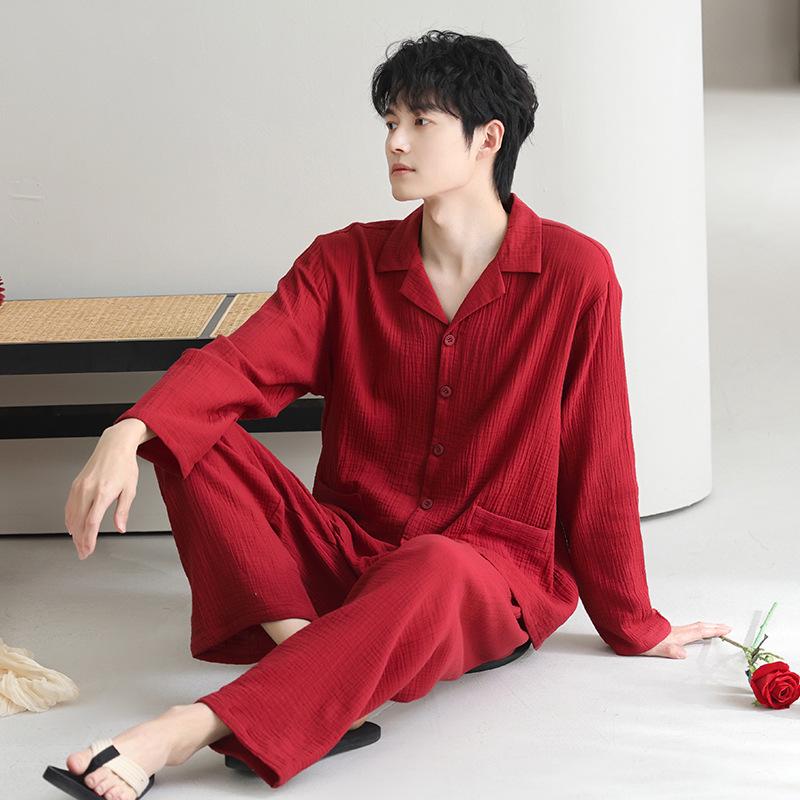 Red Wedding Couple Pajamas: Women's Spring & Autumn Baby Cotton Long Sleeve 2025 Zodiac Year Double Layer Gauze Set