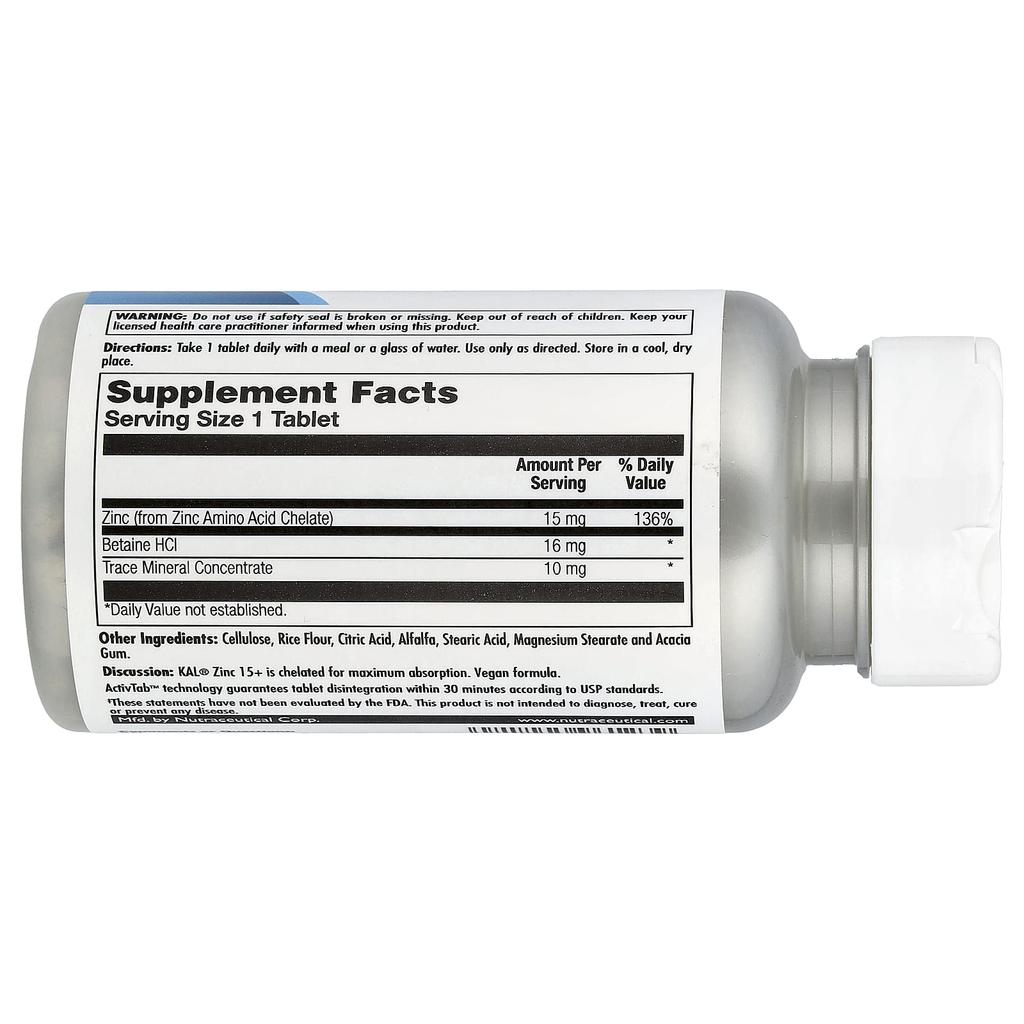 With Zinc 15+, Betaine Hcl and Trace Minerals, 100 Tablets