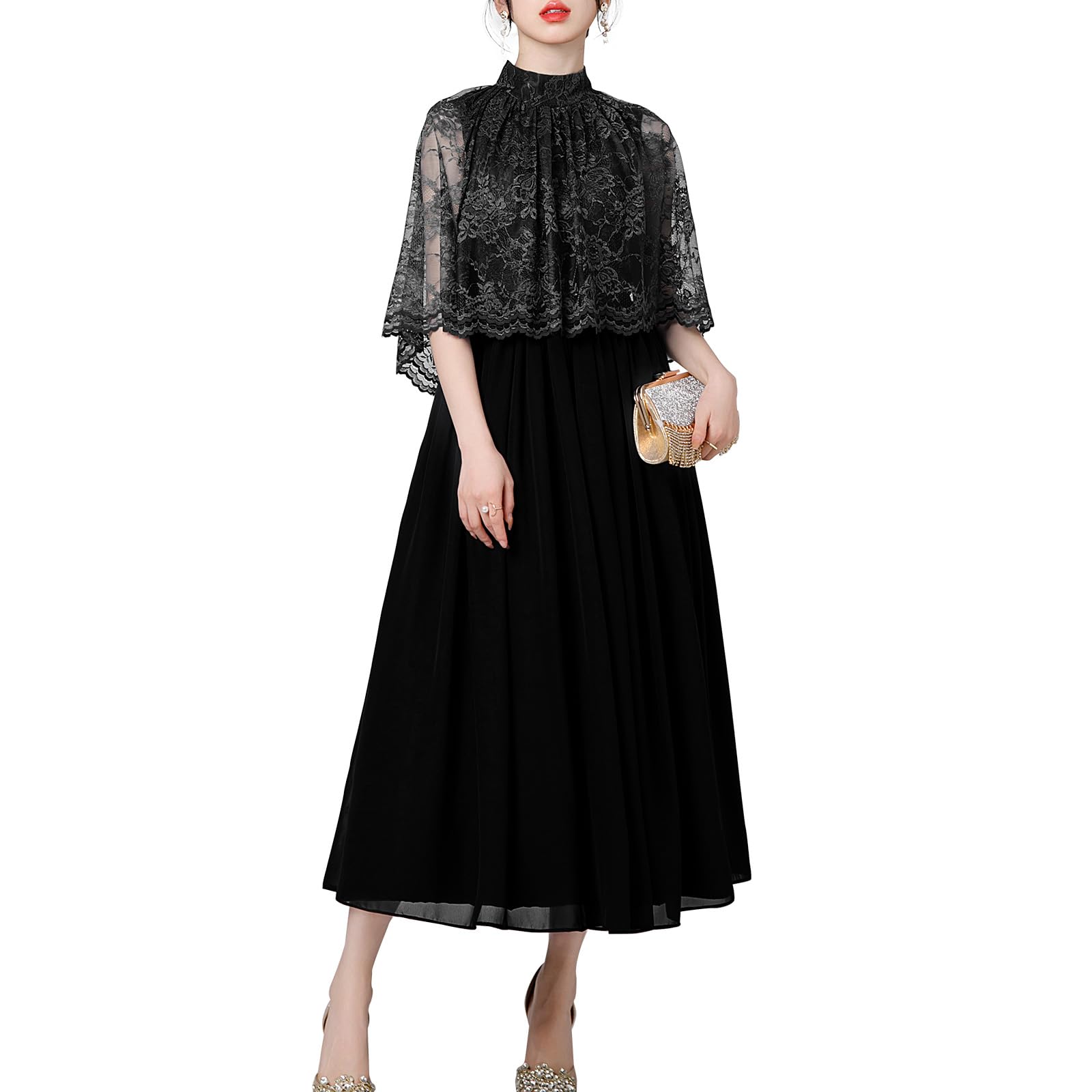 

PHOLEEY Вечеринка Свадьба Идеально для Выпускного и для Женщин в Их и 50-е Платье, Платье, Формальное, А-силуэт, Без рукавов, Элегантное, Миди-длина, Встречи, чёрный