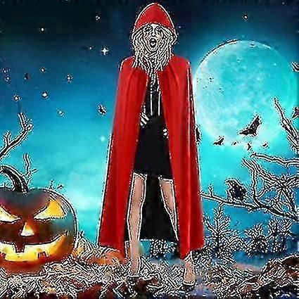Halloween Cape Adult, Black Hooded Cape 140cm
