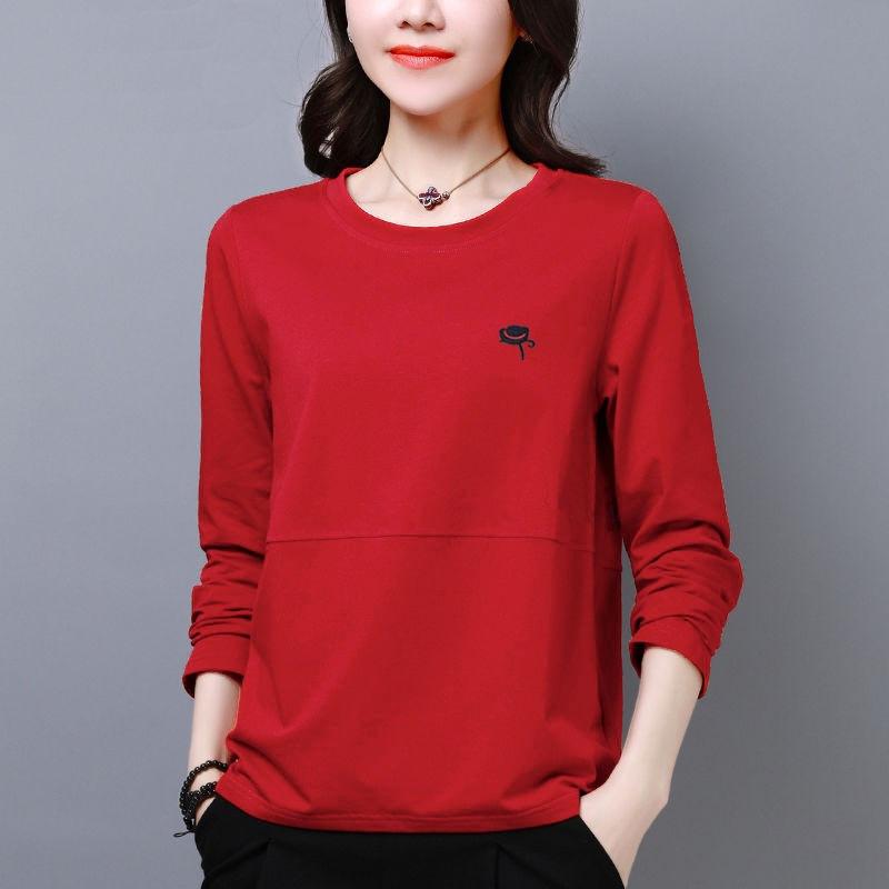 Jin large size Korean version of the new autumn long-sleeved t-shirt for women's loose and thin belly-covering bottoming top