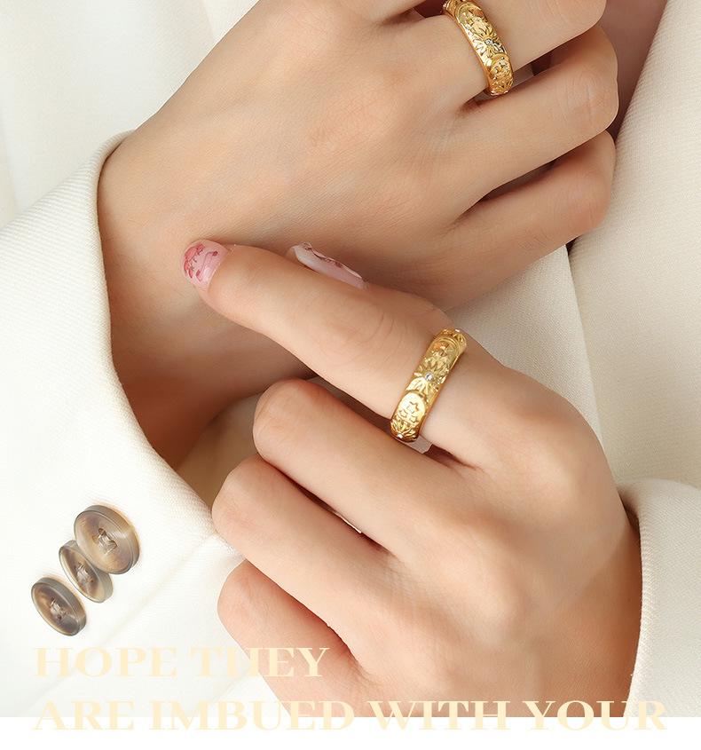 Retro Sun & Moon Zircon Ring: 18K Gold-Plated Titanium Steel for Men & Women