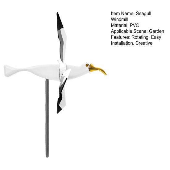 Seagull Windmill Garden Stake Outdoor Flying Bird Wind Spinner Plastic Seagull Animal Whirligig Ornament for Lawn Yard Decor