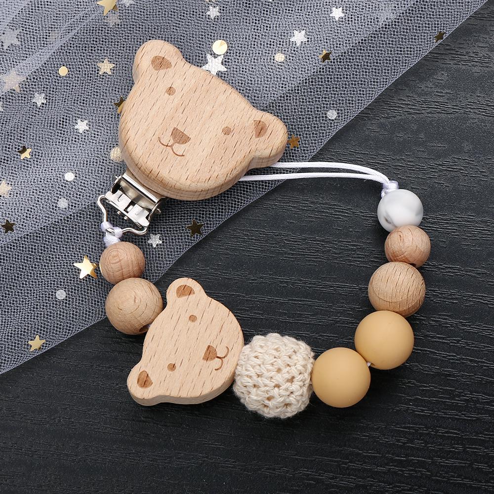 New Wood Chew Silicone Beads Pacifier Clips Dummy Chain Holder Newborn Soother Chains Nipple Holder Infant Teething Toys Gifts