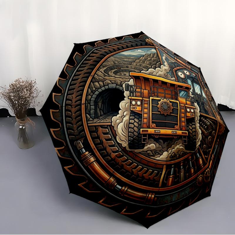 Industrial Machine pattern umbrella, portable and foldable design, 8 ribs, a casual accessory for Halloween, Christmas, and birthday gifts.