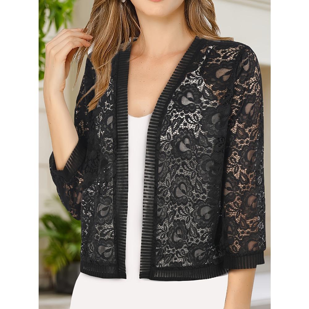 V-Ausschnitt Dreiviertelarm Modisches Damenoberteil Spitze Hochwertige Strickjacke