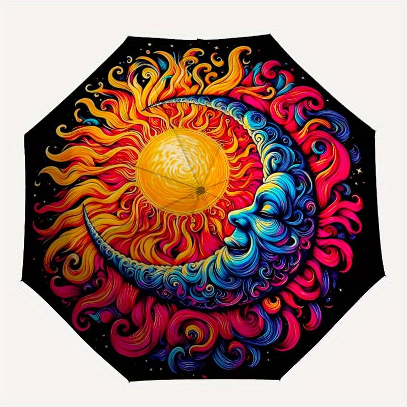 

1pc Sun Moon Automatic Open/close Folding Compact Umbrella, 8-Rib Sturdy Canopy, Lightweight Portable, Everyday Use, Gift, 082