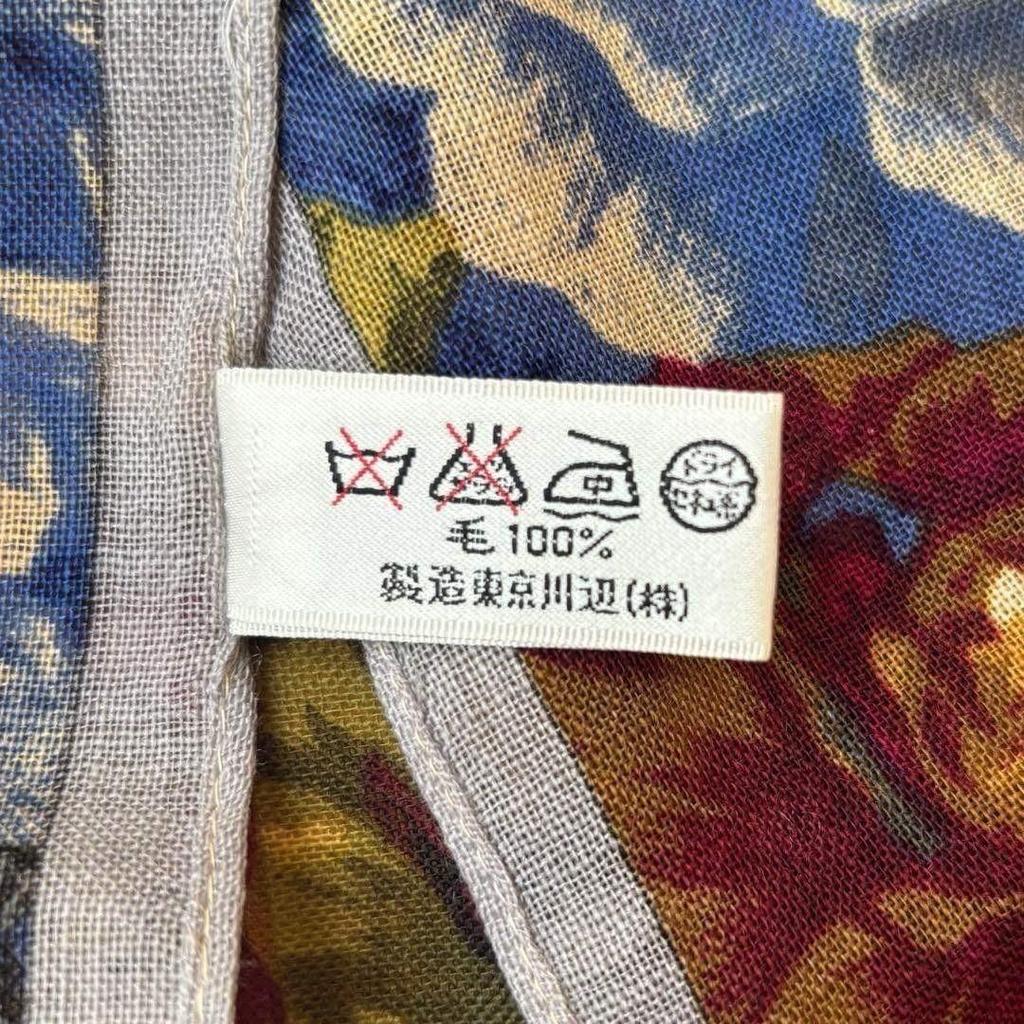 Used Kenzo Large Shawl, Thin Wool, Floral Pattern, 103cm, Stole