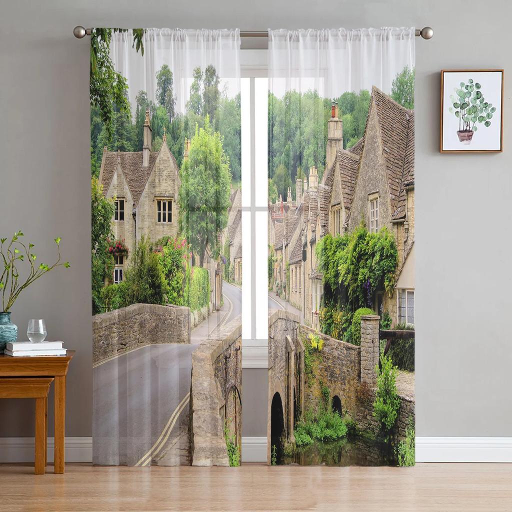 Luxury Fairy Tale Princess Pink Castle Radial Tulle Curtain Bedroom Window Cafe Hotel Decor Living Room Drape Curtains Light Filtering Polyester Area
