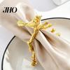 Alloy Napkin Ring Ring, Vintage Branch & Bird Design with Gold Finish, Open-End Holder for Cotton Linen Cloth Dinner Napkins, Wedding Banquet