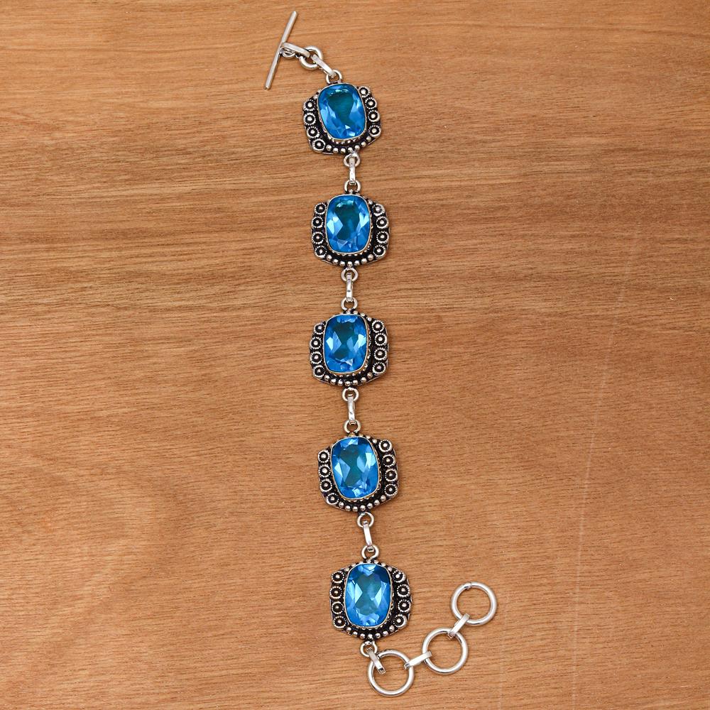 Swiss Blue Quartz Gemstone Jewelry bracelet &Earring 7-8''
