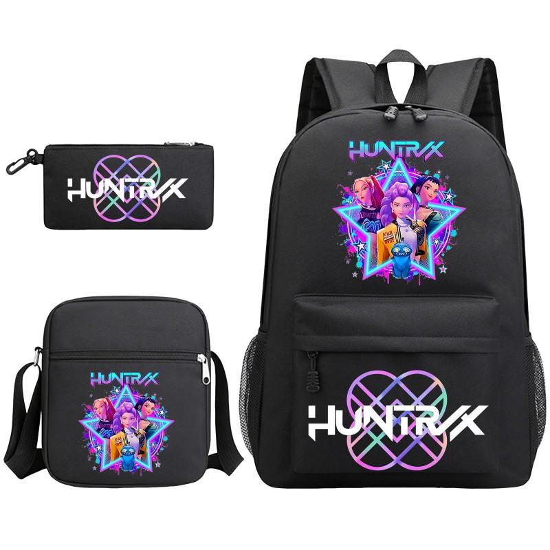 Cartoon Print School Backpack Set Teens Shoulder Bag Pencil Case Bookbag Oxford Fabric Ergonomic Straps
