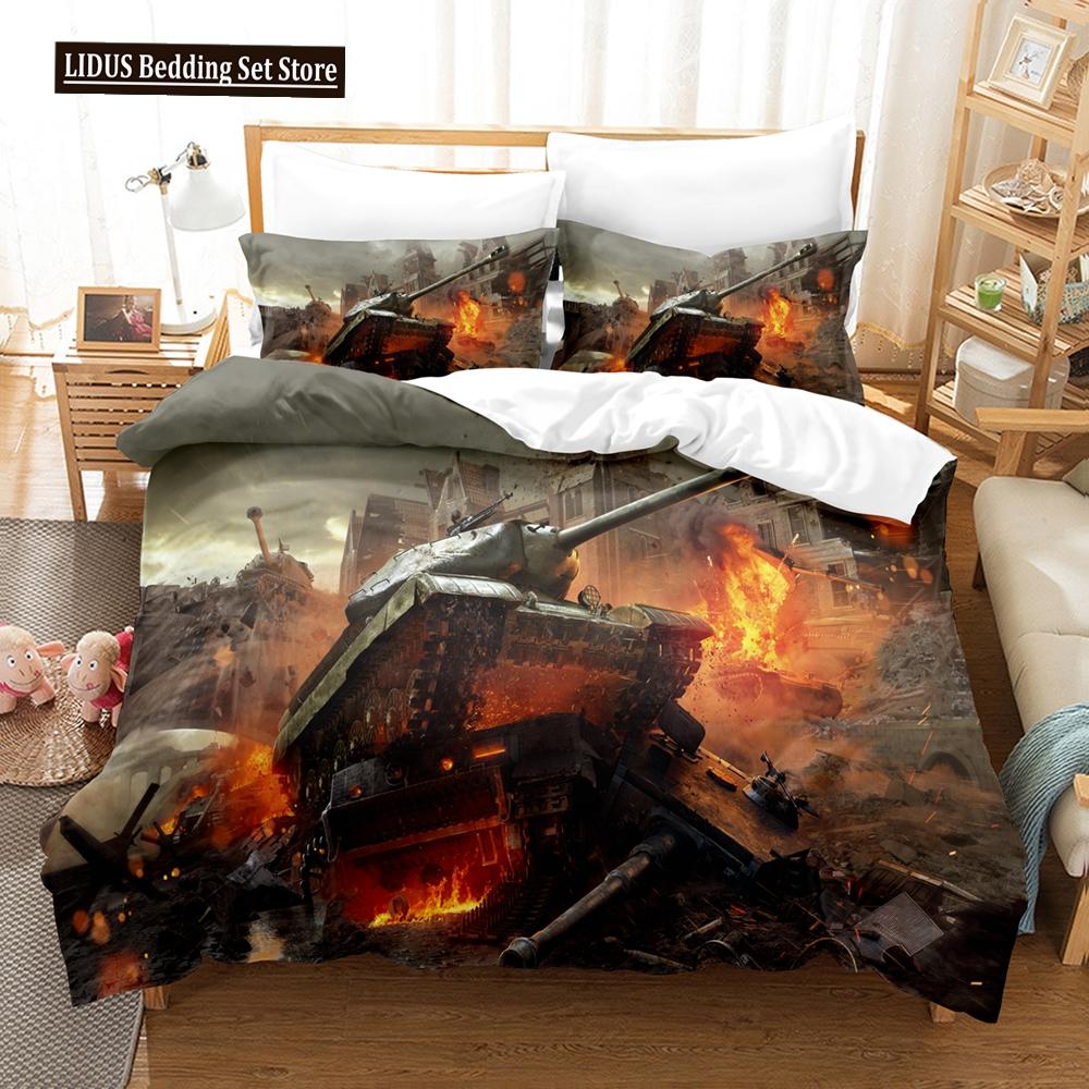 3D Tank Duvet Cover Tank Print War Military Weapon Theme For Children Teens Women Men Gifts For Bedroom Decorations Queen King