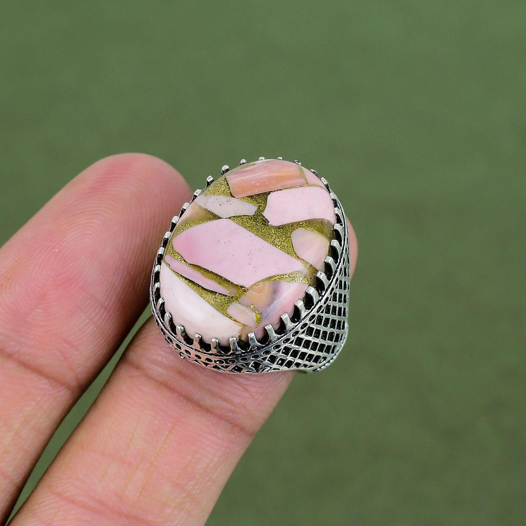 Copper Pink Opal Ring 925 Sterling Silver Ring Gemstone Handmade Jewelry Statement Ring Gifts For Friend Stylish Ring Available In Ring Size
