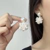 Silver needle white flower pearl stud earrings design sense exquisite super fairy petal earrings
