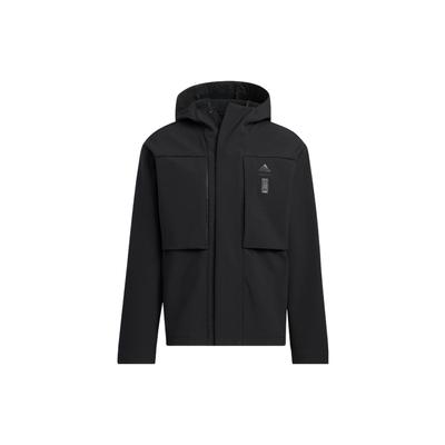 Solid Color Logo Print Hidden Zip Hooded Jacket Men Outerwear Black HN8976
