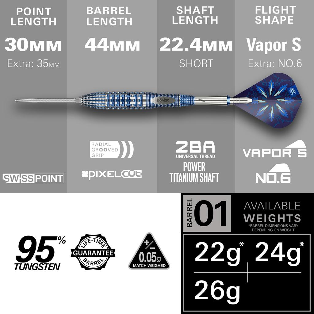 TARGET POWER 9FIVE Gx2 Swiss Point Steel 26g Phil Taylor Model Darts Set Darts, (Product Number 190492),
