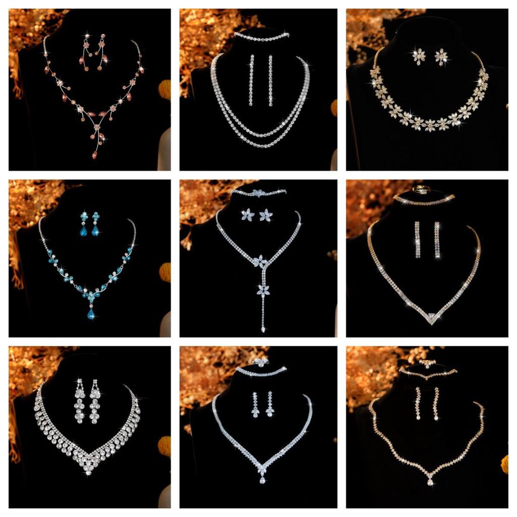 Elegant Crystal Necklace & Earrings Set for Weddings and Banquets
