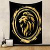 Golden Lion Head in Circular Design Patterned Tapestry Decorative Wall Hanging, Home Bedroom Living Room Decor
