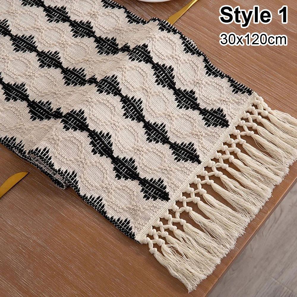 1Pcs Cotton Linen Table Runner Farmhouse Rustic 30x120cm 30x160cm Tablerunner with Tassels Cream Brown Macrame Burlap