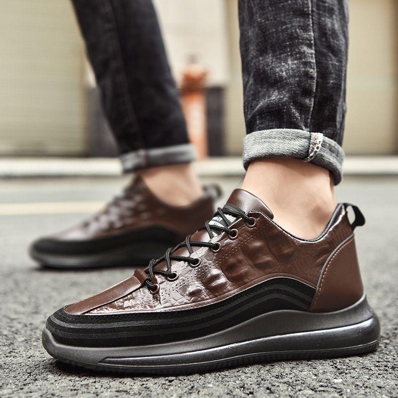 

Breathable alligator style casual leather shoes in the new autumn sneakers, simple men s shoes 44 коричневий