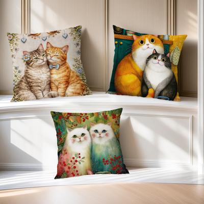 Cute Cat Art Retro Soft Comfortable Pillow Case for Sofa Living Room Home Office Decor Protective Covers Without PillowInsert