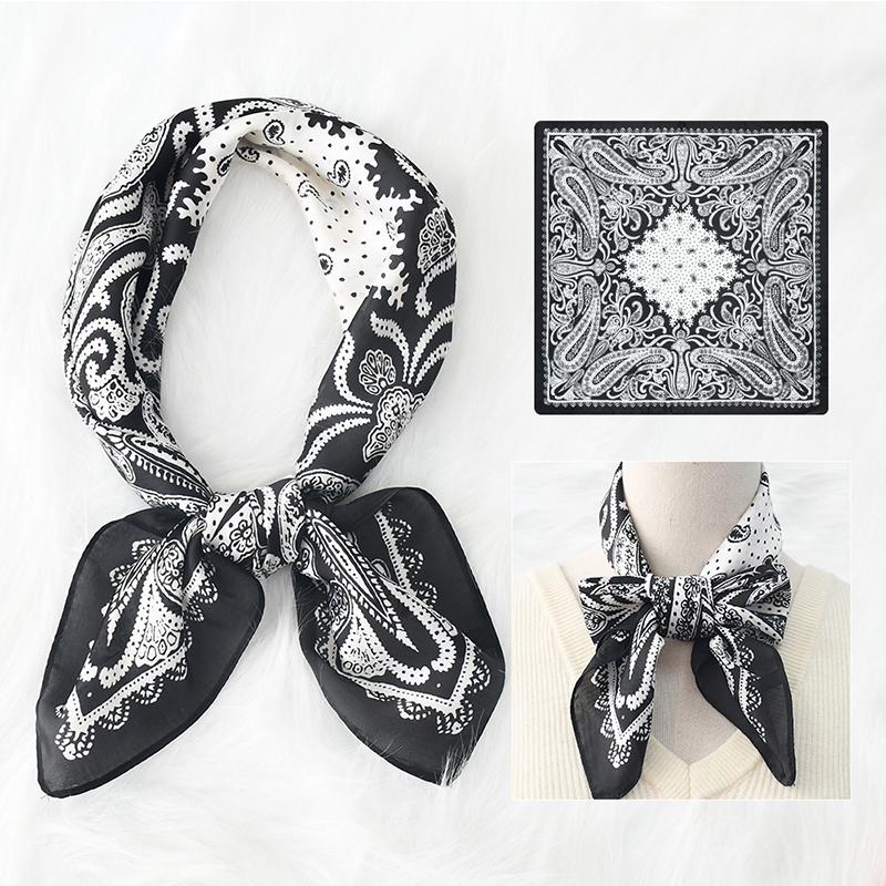 70cm Square Silk-like Scarf Women Satin Cashew Flower Print Small Neck Scarf Fashion Headscarf Kerchief Bandana Shawl Hijab