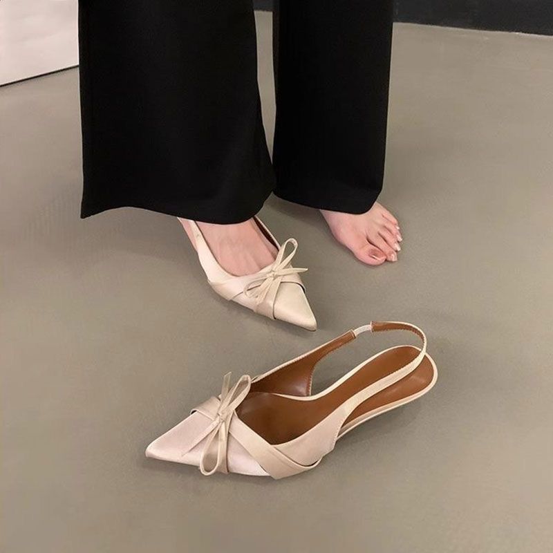 Temperament bag head sandals women's shallow mouth pointed head French style with skirt thin heel empty single shoes women's summer 2025 new