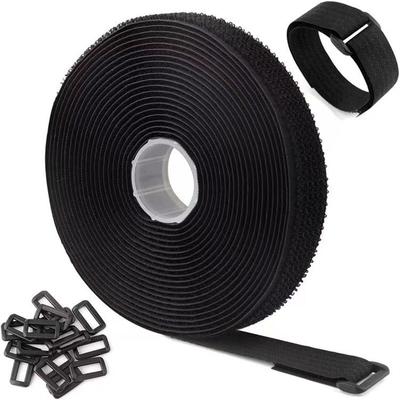 Reusable Nylon Hook Loop Fastening Cable Tape Cut-to-Length Self-Adhesive Securing Strap With Buckle For Organizer Or Storage