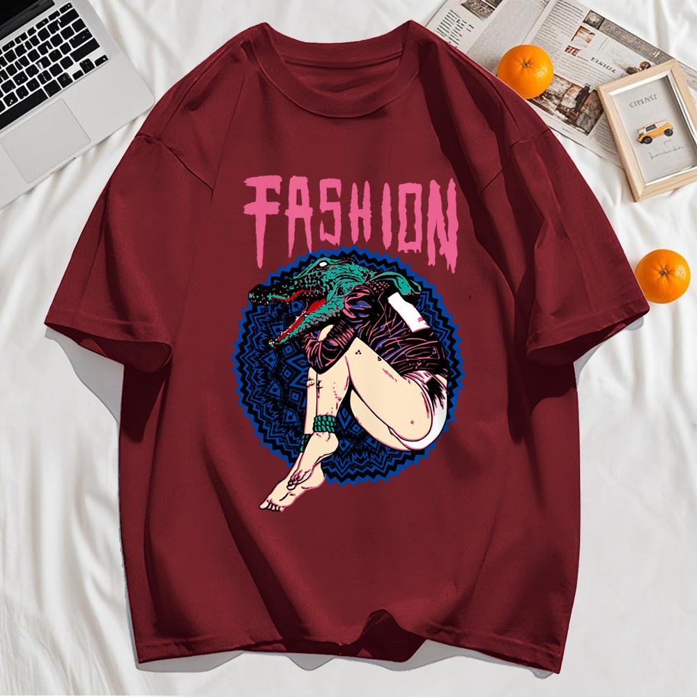 Fashion Killer Croc Printing T Shirt Men Cotton Loose T-Shirts Casual Crewneck Streetwear Comfortable Summer Short Sleeve