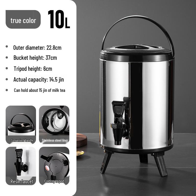 Commercial Stainless Steel Insulated Double-Layer Bucket for Milk Tea & Soy Milk, Large Capacity 