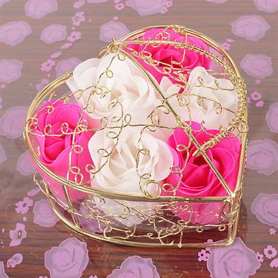 1 Stück Herzförmige Rosen Seifenblume 6 Vergoldeter Eisengitter Blumen Valentinstag Geschenk Rosenherz Box Simulierte Blume