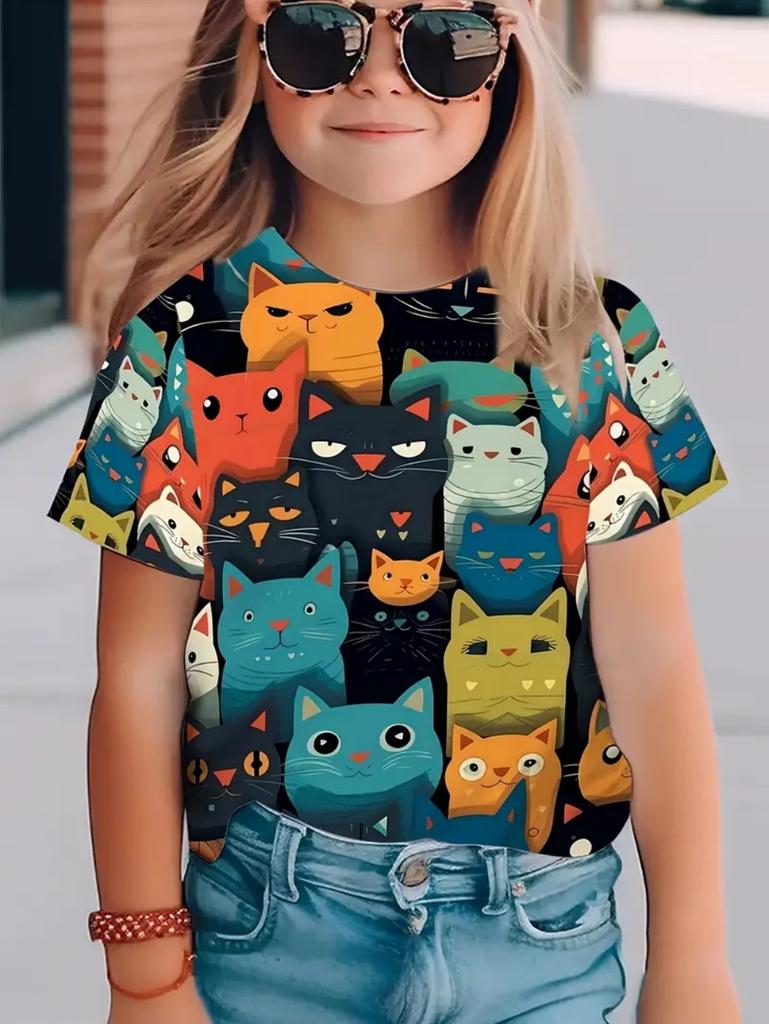 T-Shirts for Children Fashion Simple Styl Round Neck Short Sleeved T-Shirt Casual Vintage Outdoors Quick-Drying T-Shirt for Girl