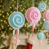 Decorative Colorful Christmas Macaron Lollipop Foam Cartoon Lollipop Branches Bow Hanging Xmas Tree Decor Favor