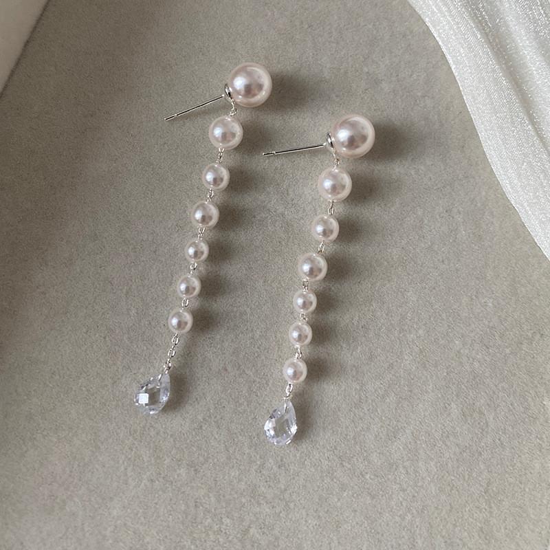 Temperament Pearl Water Drop Long Tassel Earrings for Women Simple Fashionable Daily Accessories Party Jewelry Birthday Gifts