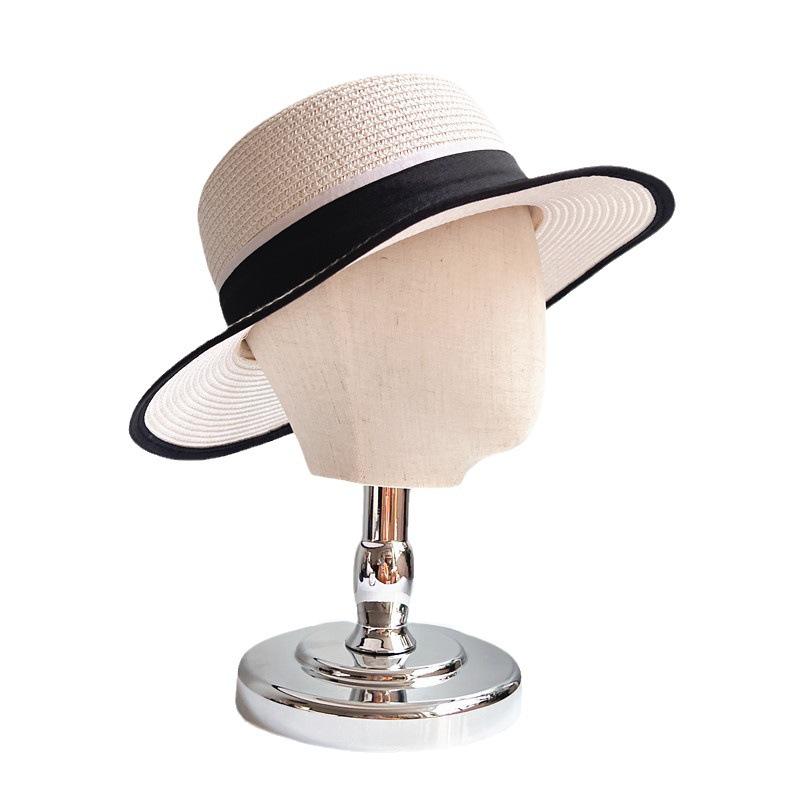 Burlap Head Mold with Gold & Silver Base - Short Neck Fabric-Wrapped Hat & Wig Display Stand