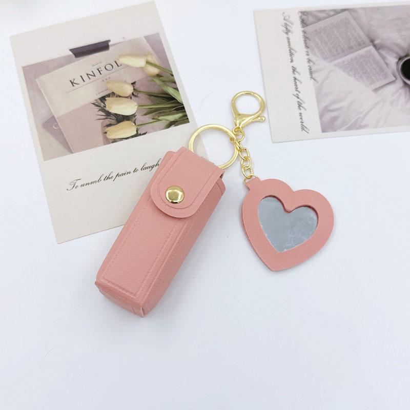 Macaron Color Mini Heart Mirror Lipstick Keychain Bag