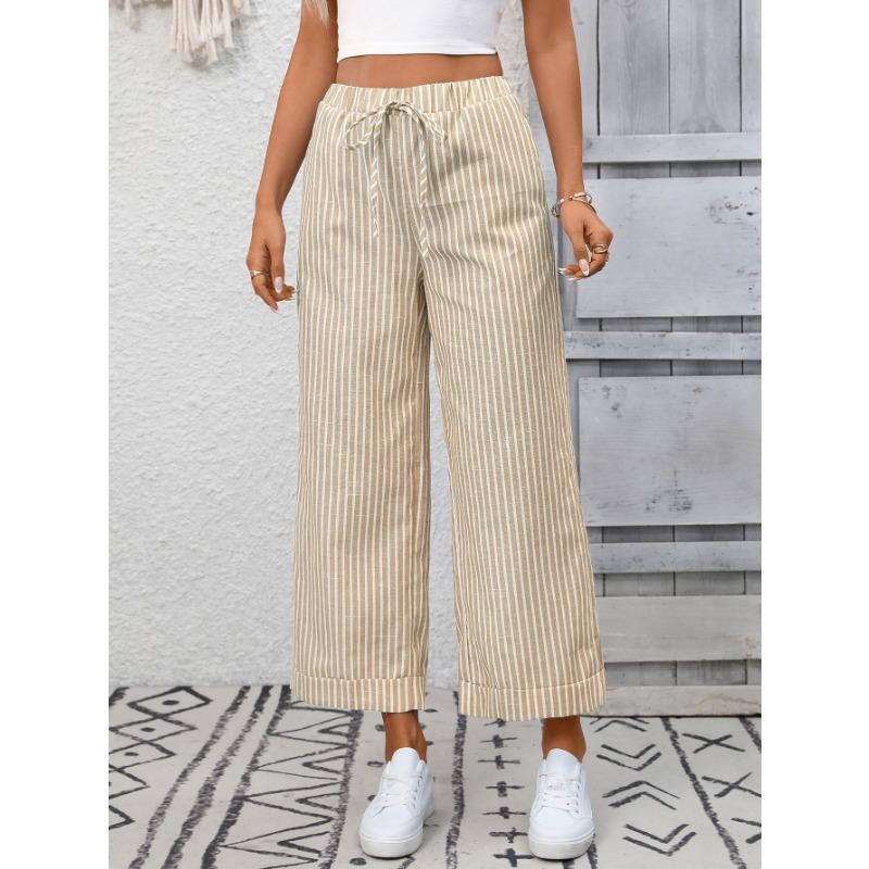 Sommer Neue Damen Gestreifte High Waist Lässige Mode Neun-Punkte-Hose