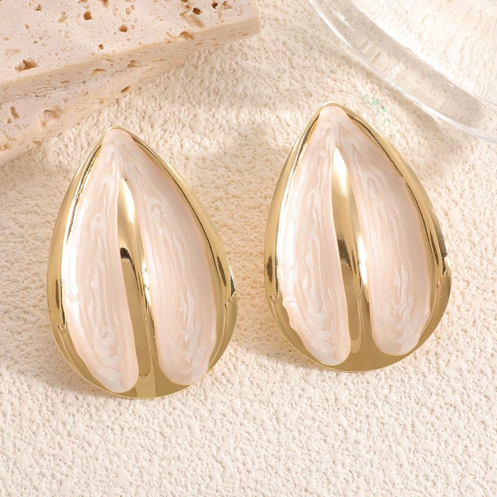 European and American Geometric Water Drop Earrings, Fashionable and Simple Cream Wind Dopamine Contrasting Color Earrings, Versatile Women's Ear