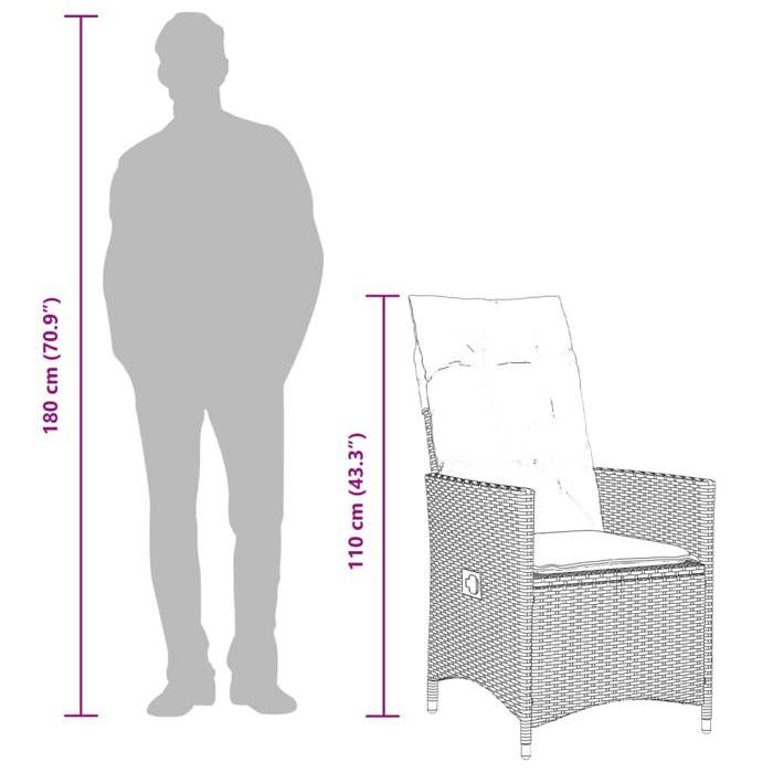 VidaXL Chaise de jardin inclinable avec coussins en résine tressée grise 365642