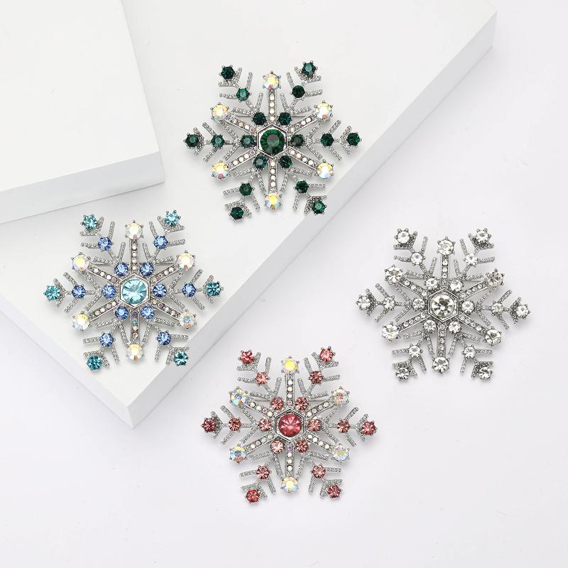 Fashion Luxury Rhinestone Snowflake Brooches For Women Clothing Coat Jewelry Accessories Gifts