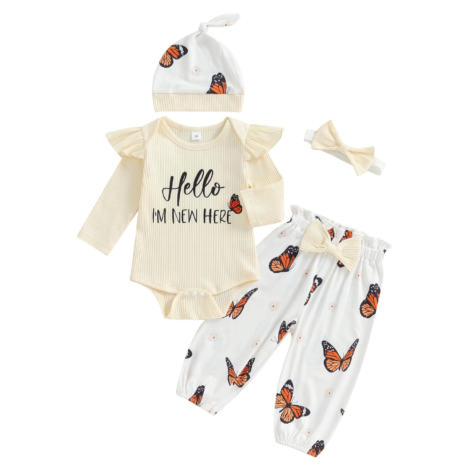 

Комплект из 4 предметов для девочки на осень: комбинезон с длинными рукавами и бантом, штаны и повязка на голову 9-12 Months жёлтый