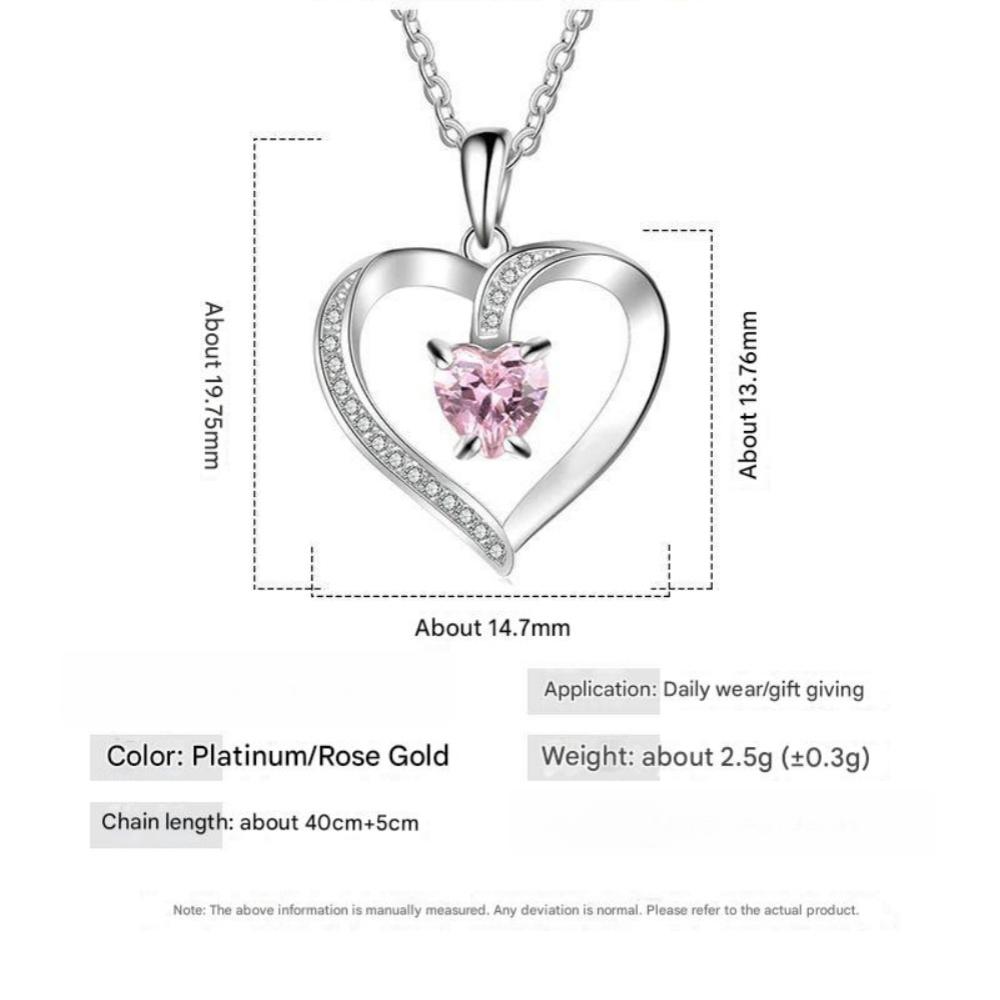 925 Sterling Silver Exquisite Fashion Heart Zircon Pendant Necklace Birthday Anniversary Party Gift