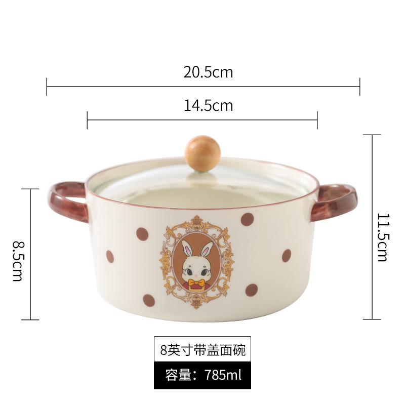 Wind Cute Bear With Cover Instant Noodle Bowl Student Dormitory Soup Bowl Household Binaural Ceramic Noodle Bowl Cute Fun