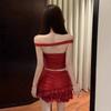 Fashion women's clothing Spice Girl slim top + flower ruffle skirt set