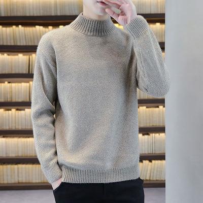 Autumn Winter New Fashion Long Sleeve Half High Collar Solid Pullovers Men's Clothing All-match Knitting Korean Simplicity Tops