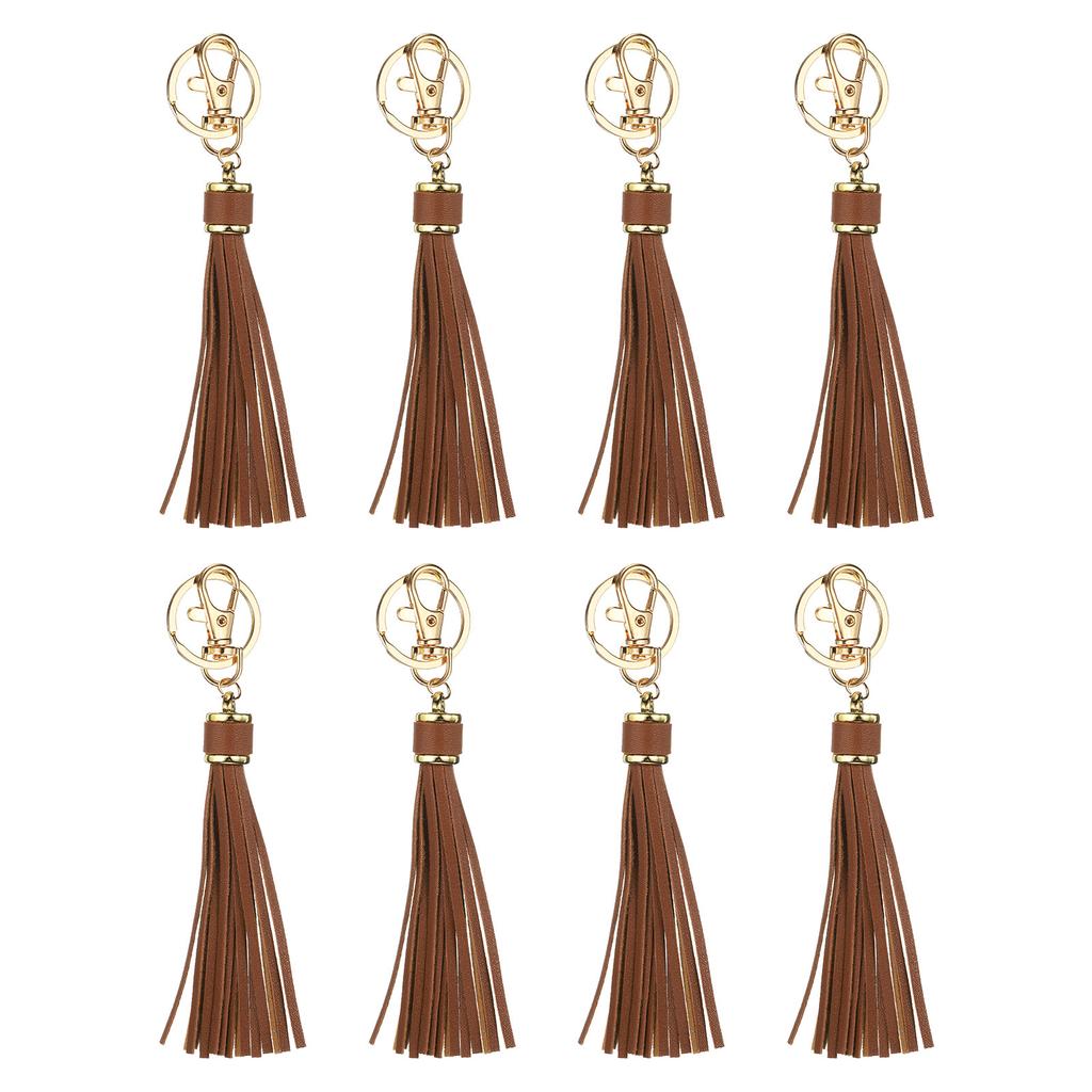 8pcs PU Leather Tassels PU Tassels with Key Rings Tassel Curtain Bag Tassel for Jewelry Making Phone Straps Handbag DIY Crafts