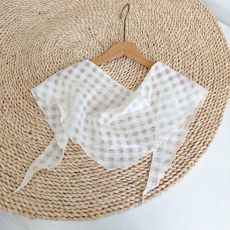 Retro Small Plaid Linen Square Scarf Literary And Versatile Women'S Summer Neck Protection Small Silk Scarf Scarf Accessories