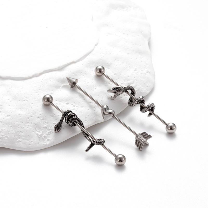 Henson Snake Heart Stainless Steel Double-Headed Gauge Ear Bridge Piercing Jewelry